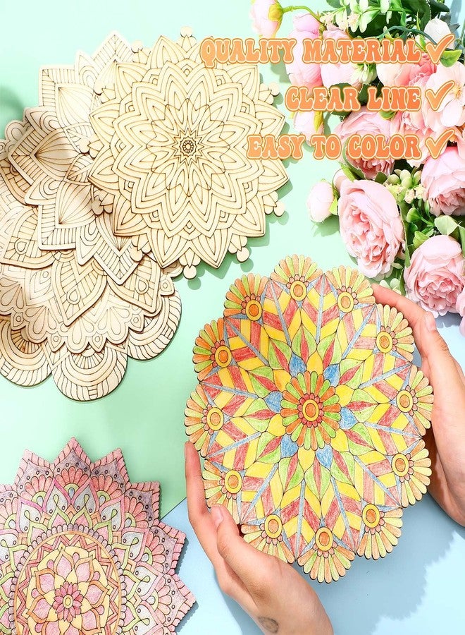 Vercraft 28 Pcs Wooden Mandala Painting Set Diwali Crafts Include 10 Unfinished Wood Cutouts with 18 Colored Pencil for Making Kit Mandala Crafts for Painting DIY Home Decors(Floral Style) - Image 3